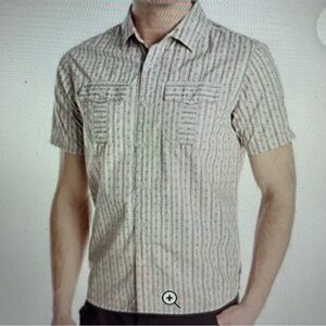 PrAna Shirt Mens M Striped Aztec Torres Short Sleeve Button Up‎ Organic Cotton